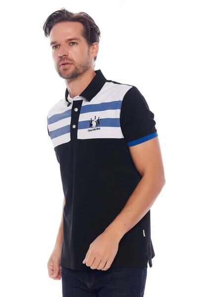 Galvanni Men's Polo Neck Black T-shirt - Karaya