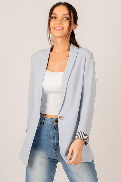 armonika Jachetă de damă Baby Blue cu dungi cu un singur nasture ARM-22K001131