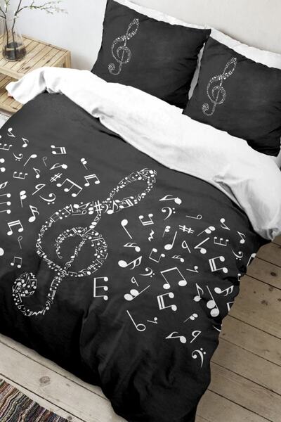 Club Cotton %100 Pamuk Dijital Baskılı Çift Kişilik Nevresim Takımı Musicol