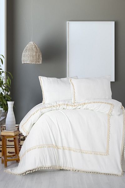 vivamaison Set de perne de husă de pilota unică Pompon 100% bumbac 160x220 cm