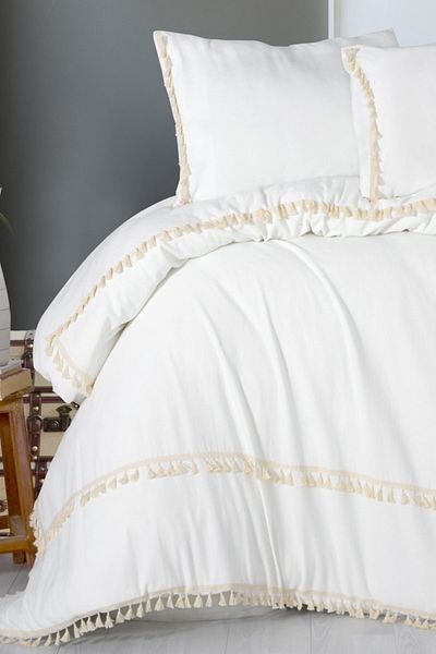vivamaison Set de perne de husă de pilota unică Pompon 100% bumbac 160x220 cm