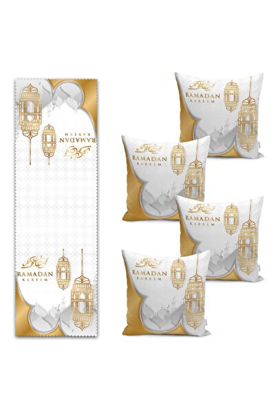 Realhomes Ramadan Kareem Arap Fenerli Dijital Baskılı Runner & Kırlent Kılıfı...