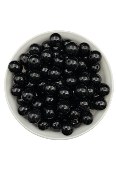 Hedef Bijuteri حبات اللؤلؤ الزجاجي باللون الأسود 14 مم، خرز لصنع إكسسوارات ال...