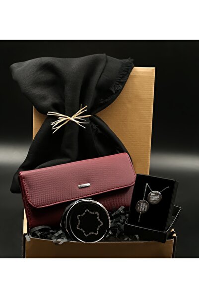 Genel Markalar Gold Melek Kanat Kalp Kolye& Siyah Ayna& Siyah Şal& Bordo Kadı...