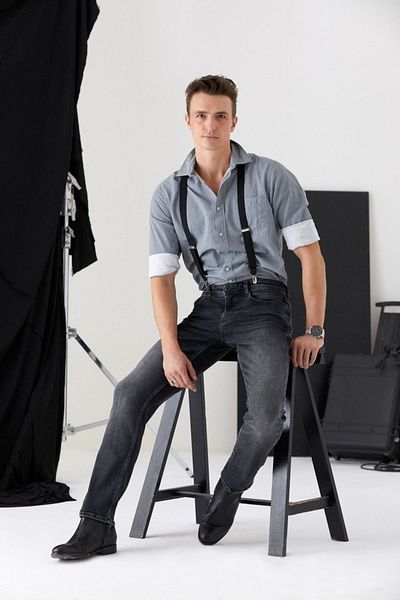 Pantamo Jeans Ανδρικό τζιν Pantamo Light Tone Distressed Black Slim Straight