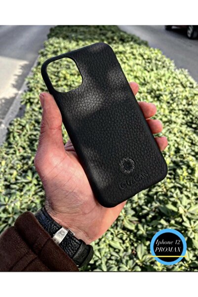 CüzCan Mat Siyah Iphone 12 Promax Hakiki Deri Telefon Kılıfı