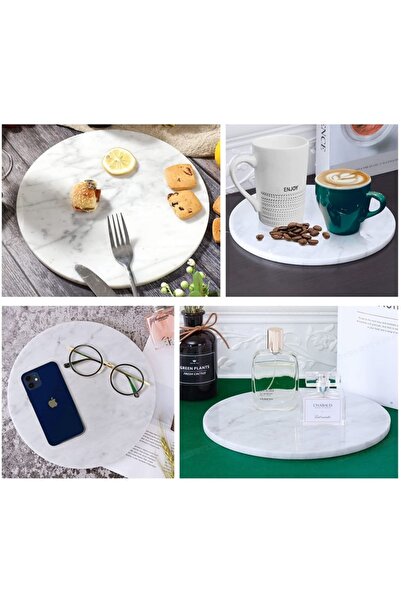 Sümeyra Marble Art Viva Round Marble Plate Marble Presentation Rack 28cm