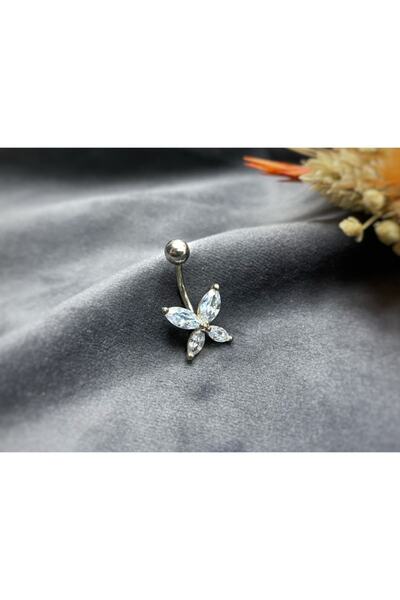 Live ( Yeni Sezon ) Cerrahi Çelik Zirkon Taşlı Kelebek 2 Göbek Piercing