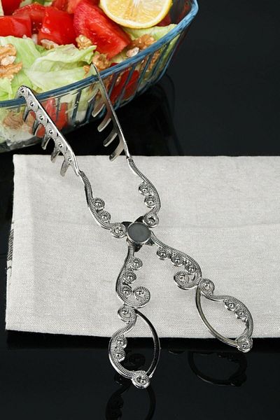 Egk Çarşı Silver Service Salad Cake Pasta 3 Piece Tongs Set