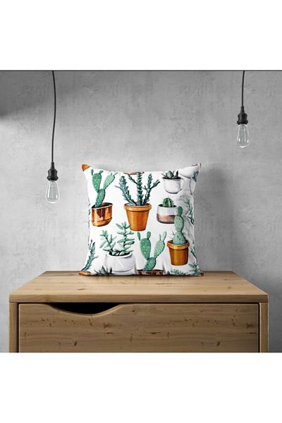 Lostello Home Față de pernă cu model în ghiveci cu cactus, imprimată digitală