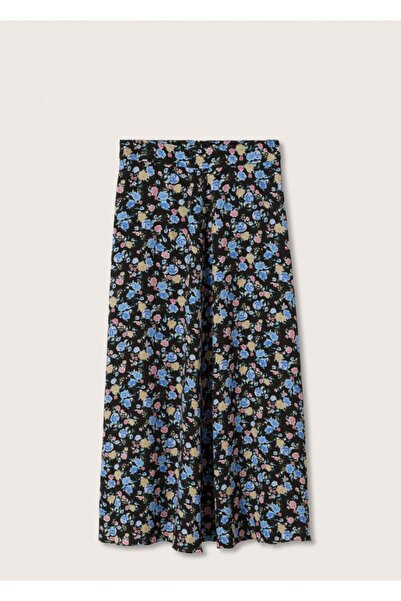 MANGO Woman Kadın Siyah Çiçek Desenli Etek