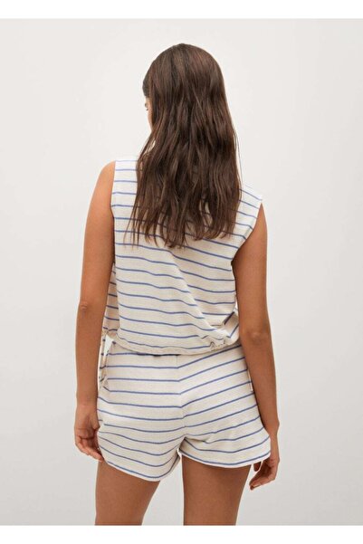 MANGO Woman Kadın Gök Mavisi Çizgili Koton Şort