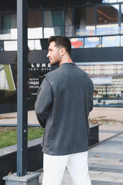 GUARAZ Oversize Gray Embroidery Detailed Padded Knitted Sweatshirt
