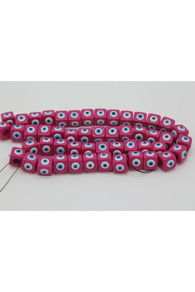 Hobimos Cube Plastic Evil Eye Bead 16x16mm Dark Pink Evil Eye Bead 1 Series 50Pcs