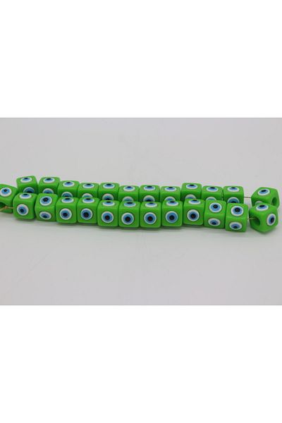 Hobimos Cube Plastic Evil Eye Bead 16x16mm Green Evil Eye Bead Array 25Pcs