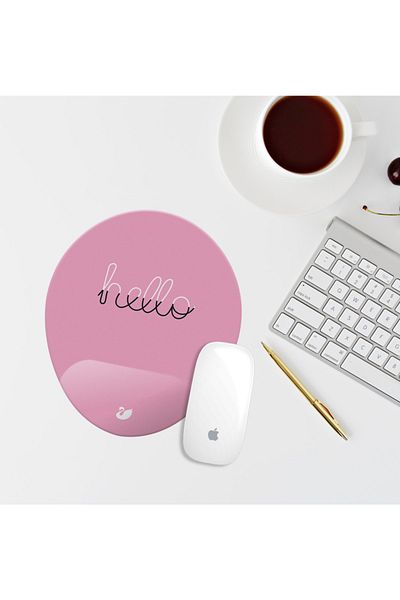 Özer Store Hello Written Wrist Support Oval Mouse Pad Mouse Pad