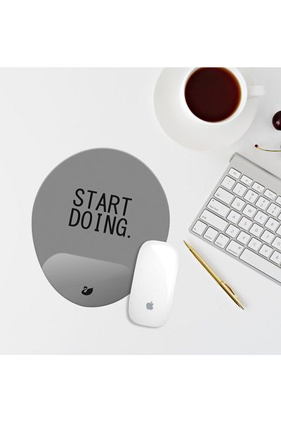 Özer Store Oval Mouse Pad with Wrist Support and Start Doing Written Mouse Pad