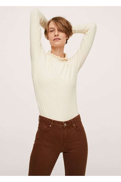 MANGO Woman Gathered Collar T-Shirt