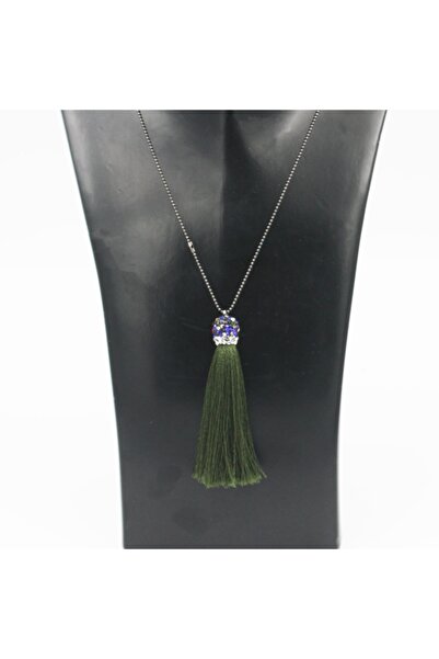 şapkadan Kadın Yeşil Kolye Püsküllü Kolye
