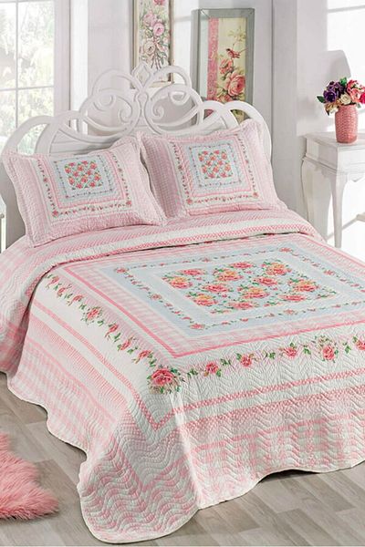 Örtüm Destiny Double Quilted Bedspread Set - Pink