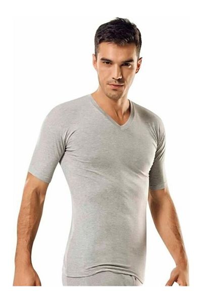 Tutku Ανδρικό εσώρουχο Halil İmlek Half Sleeve Γκρι 6'lı Rib Collar