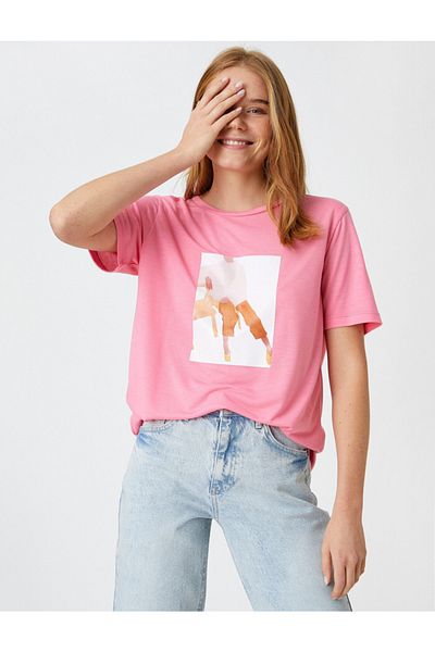Koton Crew Neck Short Sleeve Printed T-Shirt