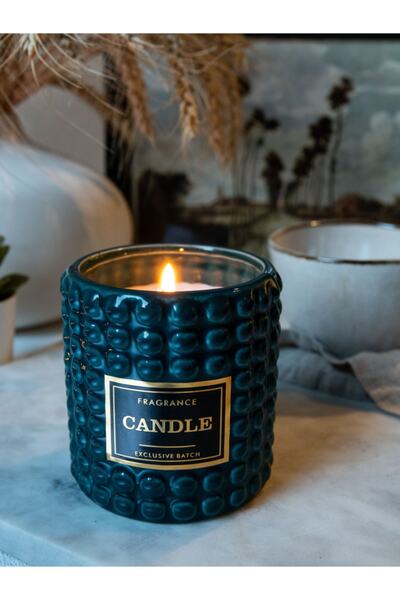 La Casa Art Yeşil Seramik Dekoratif Mum Yaldızlı Etiket Patchouli Kokulu