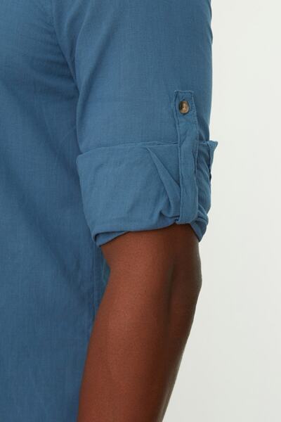 Trendyol Collection Indigo Slim Fit košile – vysoký límec, dlouhý rukáv, nárameníky TMNSS20GO0188