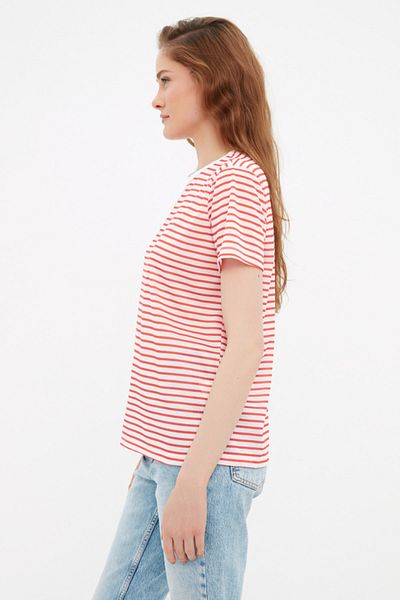 Trendyol Collection Piros csíkos alap kötött póló TWOSS21TS0904