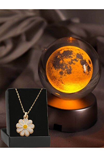 Zemtigo Dekoratif Renk Değiştiren Led Işıklı Cam Ay Küre Dolunay Lamba Krista...