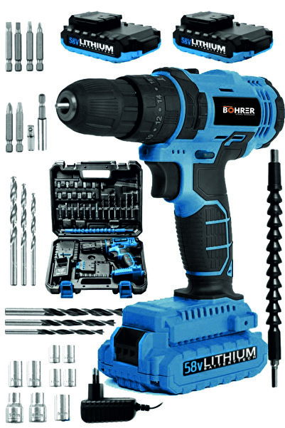 BÖHRER Profesyonel Koffer 58 V 5 Ah Çift Akülü Dark Blue +24 Parça Vidalama M...