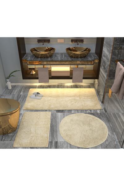 Pellacio Covoraș de baie Set triplu 5 culori din pluș, bază anti-alunecare, lavabilă