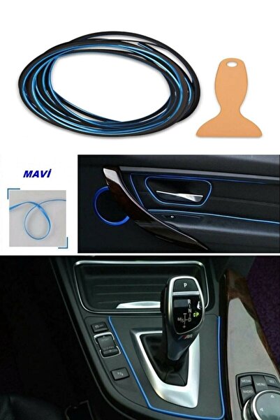 MeyZone Trim Fitilli Yeni Araç Içi Ip Şerit Balık Sırtı Nikelajlı 5 Metre Krom Mavi