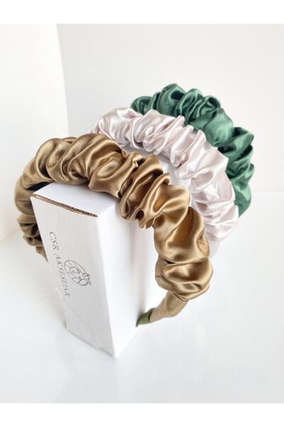 CSR AKSESUAR 3-Piece Gathered Satin Crown Set