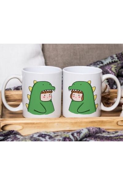 Öz Kupa مجموعة من كوبين للزوجين مع تصميم زي الديناصور