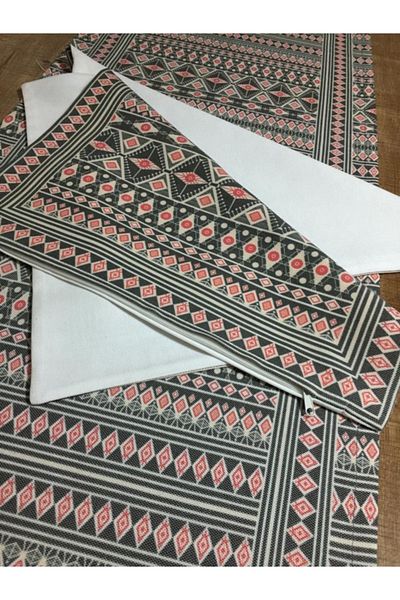 Finezza Inca Cotton Duck Printed Fabric Patterned Runner & Throw Pillow Set 3 Pieces - 56