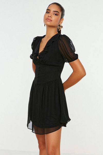 Trendyol Collection Rochie de seara scurta, neagra, cu croiala A - TPRSS22EL0986