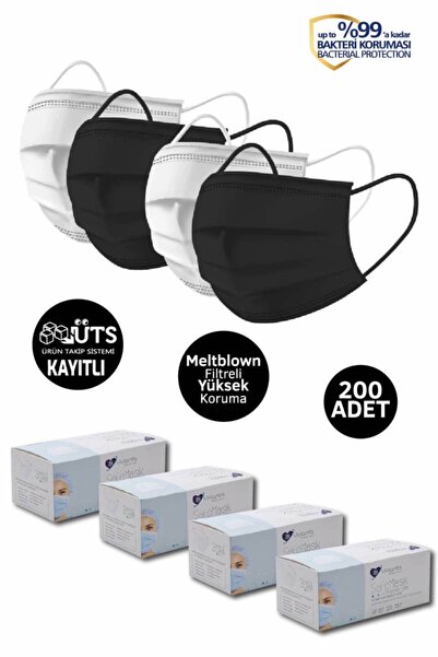 Melantis Medikal 3 Katlı Telli Meltblownlu Cerrahi Maske 2 Kutu Siyah 2 Kutu ...