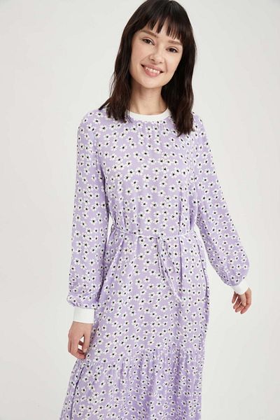 DeFacto Balloon Sleeve Maxi Dress - Floral Pattern and Flywheel Detail
