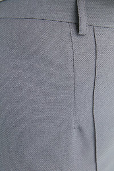 Trendyol Curve Gray High Waist Ribbed Stitching Spanish Leg Woven Trousers TBBSS22PL0301