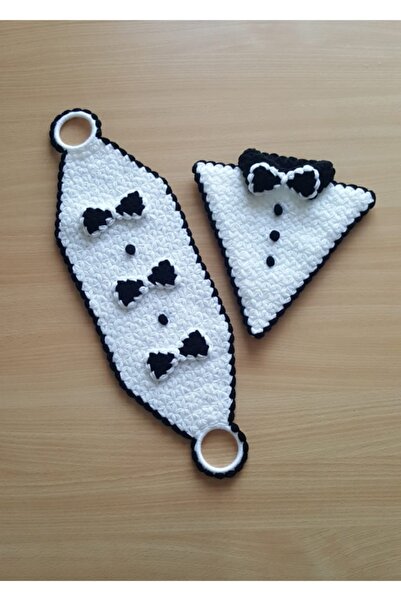 Hediye Dünyası مجموعة من 2 من مجموعة مناشف العريس باللونين الأبيض والأسود محب...