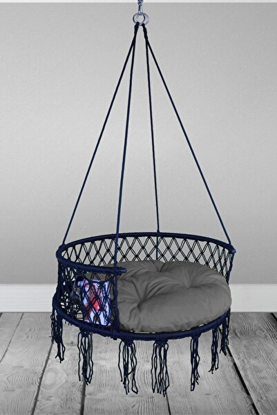 ALTINOLUK HAMAK Ipli Püsküllü 60'lik Siyah Gri Minderli Davul Salıncak