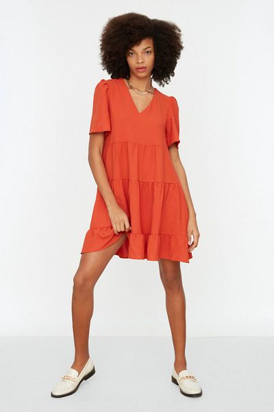 Trendyol Collection Minikleid mit weitem V-Ausschnitt und Kachelmuster - TWOSS20EL0400
