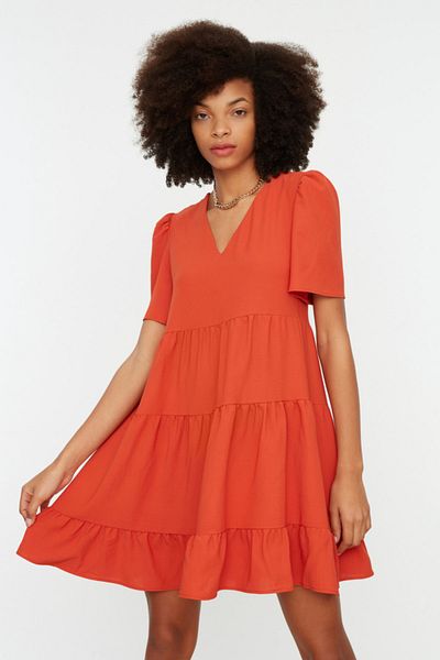 Trendyol Collection Minikleid mit weitem V-Ausschnitt und Kachelmuster - TWOSS20EL0400