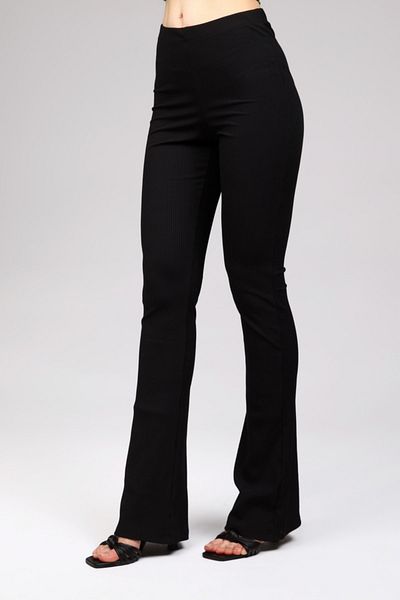 MJORA Black Flared Leg Ribbed High Waist Leggings