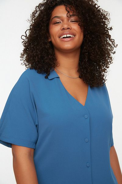 Trendyol Curve Große Größen in Kleid - Dunkelblau - Jerseykleid