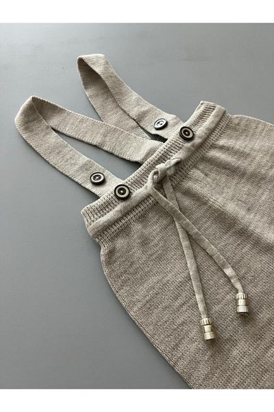 Sparrow Laurel Stone Color Front Buttoned, Lace-up, Seasonal Strap Adjustable Unisex Baby Knitwear Shorts