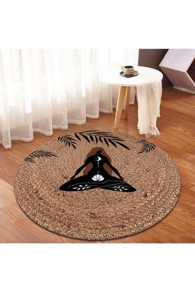 Bonny Home Yoga Desen Jüt Yuvarlak Hasır Halı Yolluk Salon Oda Mutfak Halısı ...