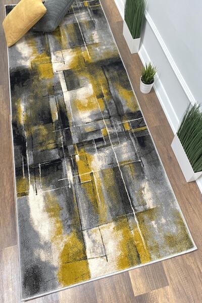 Payidar Halı Evrim He154 Gri Sarı Dokuma Taban Kesme Yolluk Halı
