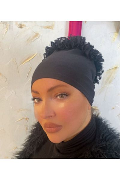 Nilbutik Black Lycra Frilly Non-Slip Bonnet